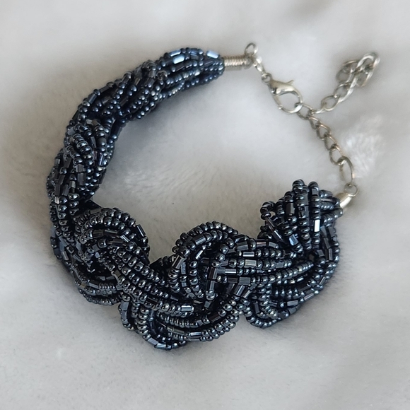Elegant Black Beaded Bracelet, Preowned, Thick, Glamorous, Must Have - Picture 4 of 16
